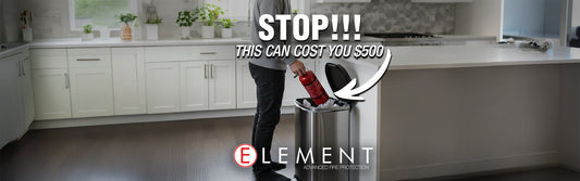 Person throwing out their expired extinguisher in their regular household trash.