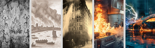 Image illustrating the evolution of fire from the biblical times to the current times.