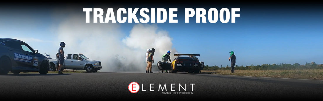 track side proof of element fire extinguisher in action 